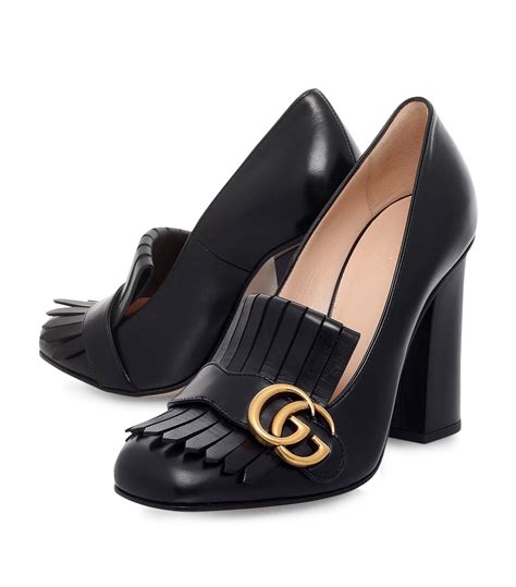 gucci black heels with bow|Gucci marmont fringe heels.